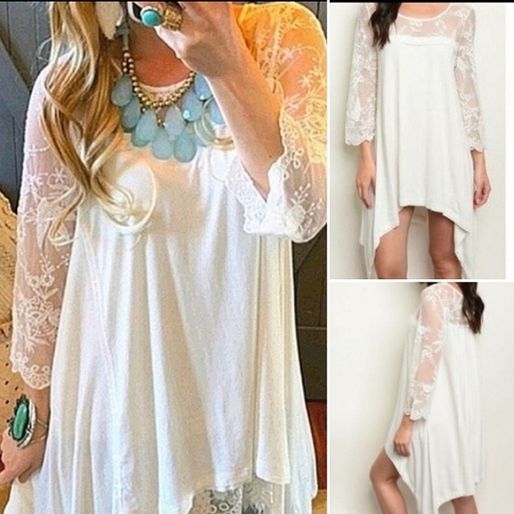 Monoreno Tops - Monoreno lace boho mini dress or tunic top knit Rayon / Spandex